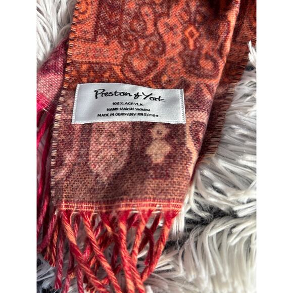 Vintage 90's Soft Red Boho Print Winter Scarf / Wrap - Picture 4 of 5